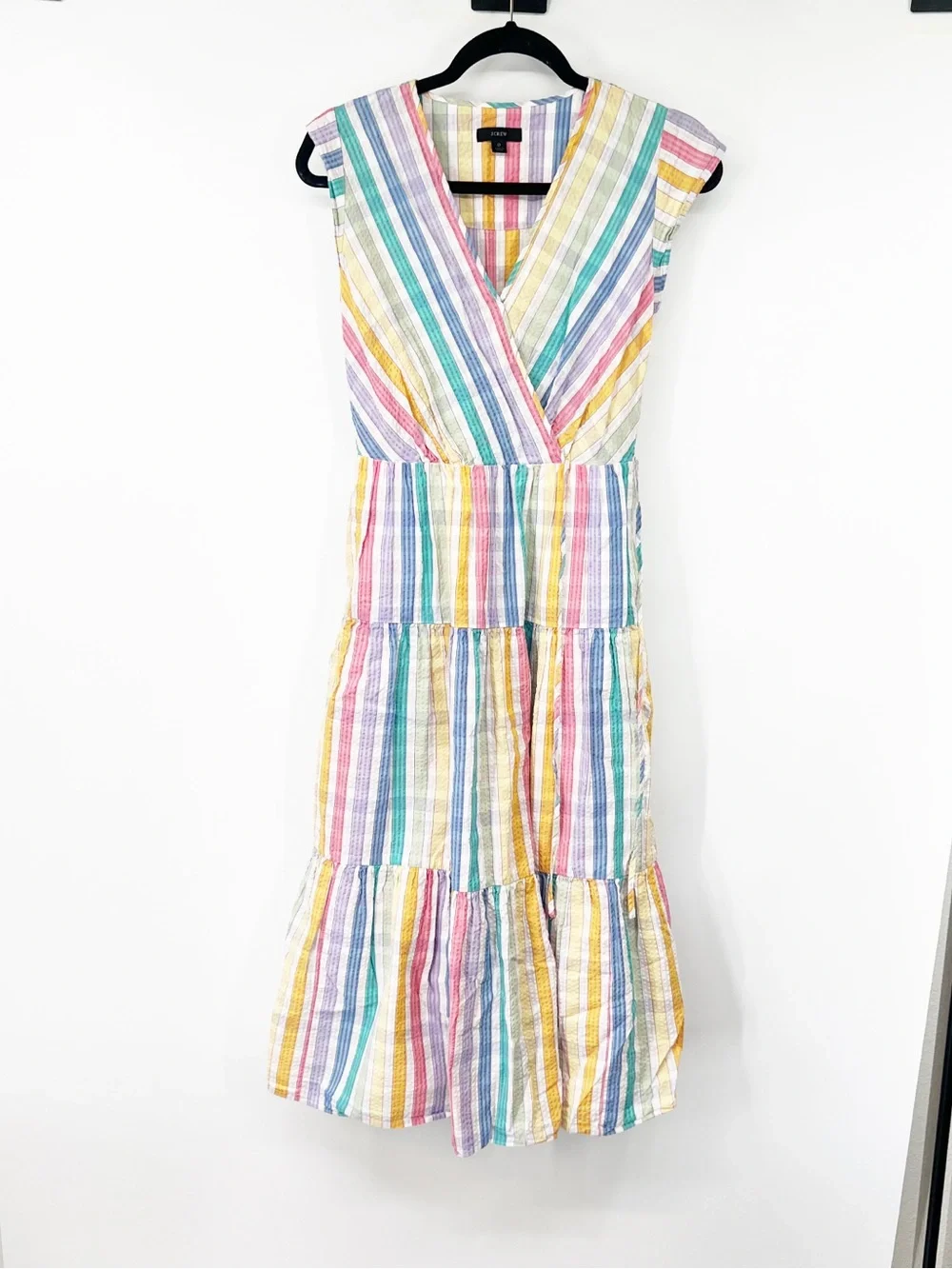 J. Crew Faux-Wrap Midi Dress in Rainbow Gingham